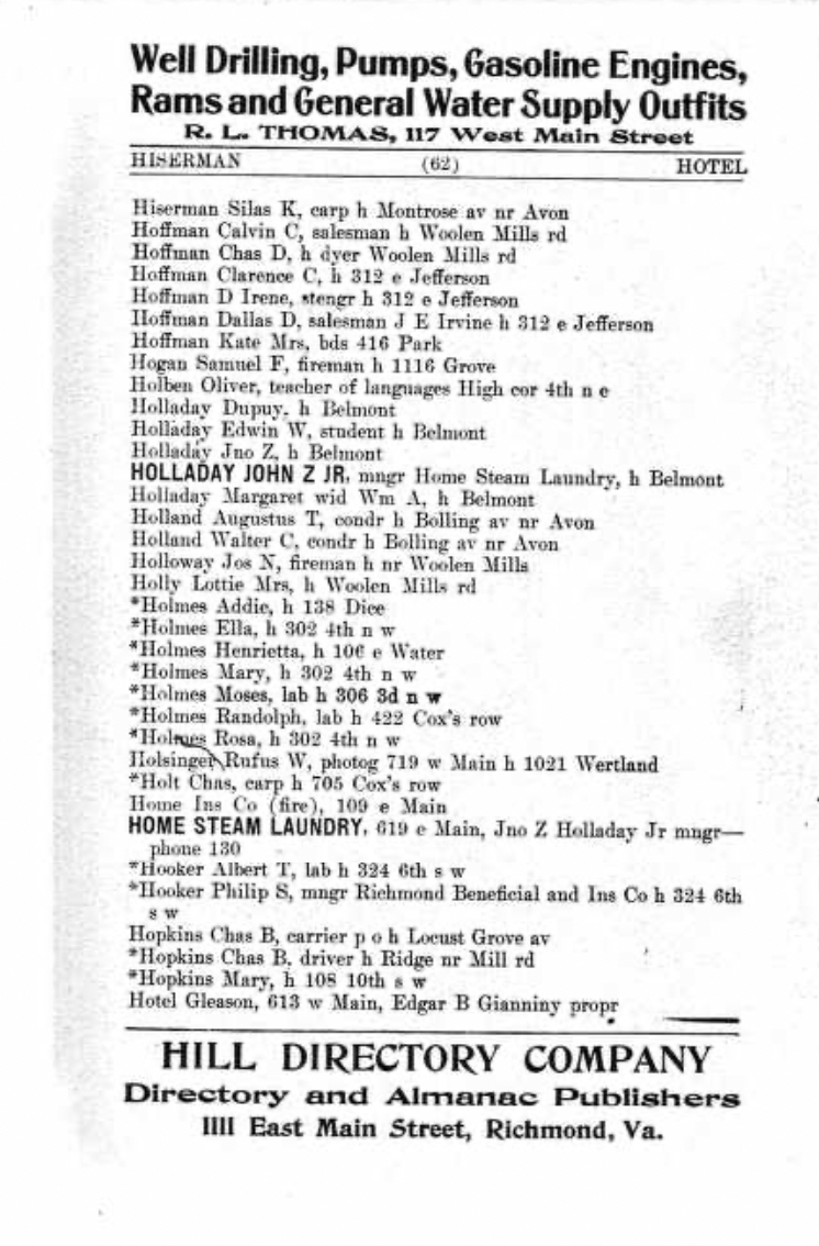 Holsinger 1902 City Directory