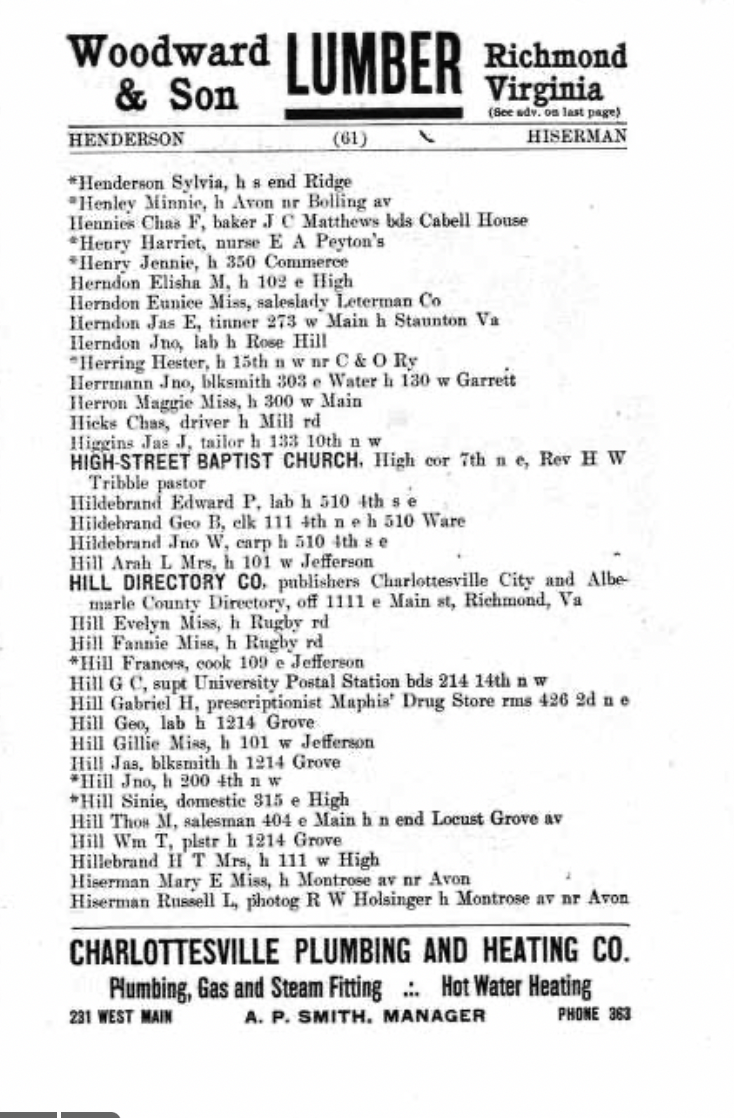 Russell L. Hiserman City Directory 1902